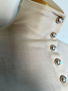 Chanel Satin Silk Pearl CC logo buttons Ivory Blouse FR 34