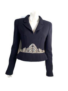 Rare Chanel 02A 2002 Fall Black Fitted Jacket with Crystal Embellishments FR 40 US 4/6