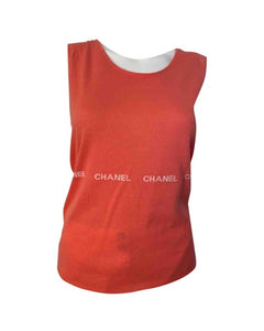 Chanel 04P, 2004 Spring Salmon/Orange Sleeveless sweater “Chanel" 8 times in design FR 42 US 8