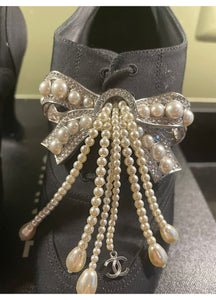 Chanel 18A 2018 Pre-Fall Black Fabulous Pearl Crystals and CC Bows Heel Booties EU 38 US 7/7.5