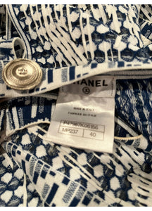Chanel 14P 2014 Spring Navy Blue White Geometric Sheath Dress FR 40 US 6/8