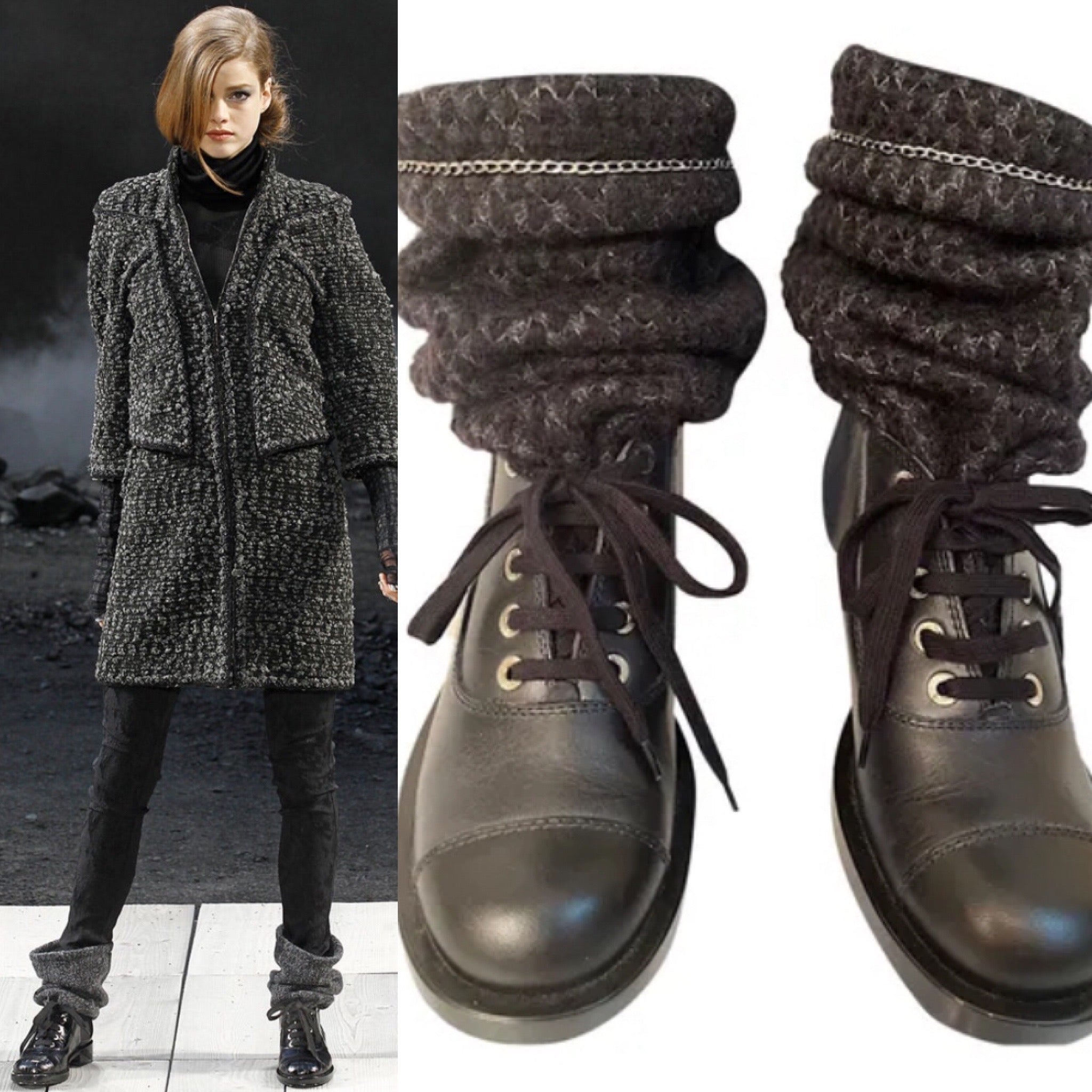 CHANEL, Shoes, Soldchanel Black 2a Gold Cc Combat Ankle Boot