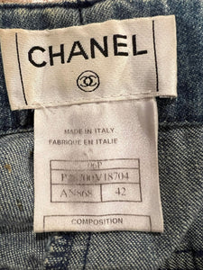 Chanel 06P 2006 Silver Trim Denim Blue Jeans FR 42