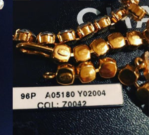 96P, 1996 Spring RARE Chanel Vintage Gold Metal Crystals CC Bracelet Necklace Set