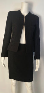 Vintage Chanel 98P, 1998 Spring black boucle wool skirt suit US 2/4