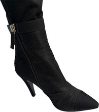Load image into Gallery viewer, Chanel Black Sparkle Bootie Metal logo Heel Boots EU 38.5 US 8