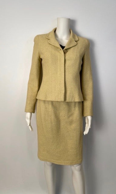 Chanel vintage yellow boucle wool authentic skirt suit