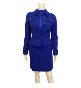 97A, 1997 Fall Vintage Chanel Boutique Royal Blue wool boucle Skirt Suit  Jacket Set FR 36 US 2/4