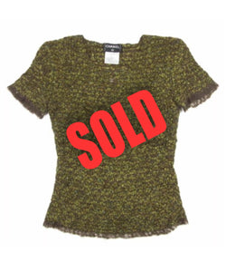 Vintage Chanel 98A, 1998 Fall tweed wool pullover short sleeve olive m –  HelensChanel