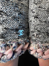 Load image into Gallery viewer, Rare Chanel 2014 14P tweed metallic silver pink chain Fingerless Gloves size 7.5
