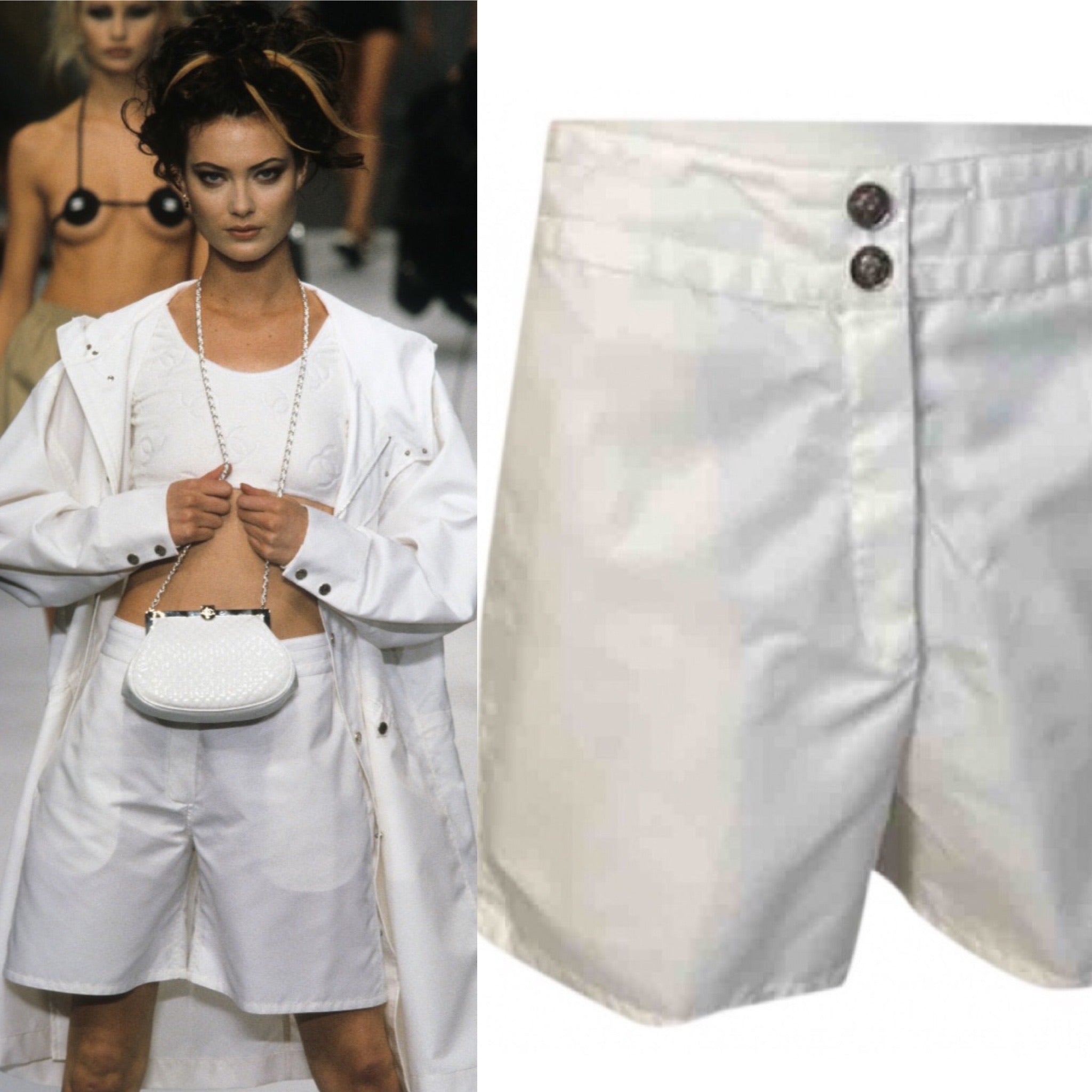 96P, 1996 Spring Vintage Chanel Boutique White Nylon Sport Shorts US 6 –  HelensChanel