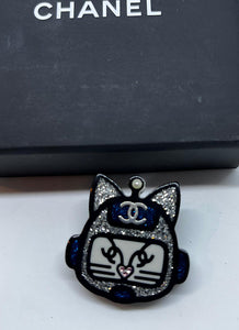 Chanel 2017 17S Resin Emoji Robot Cat Brooch Silver Blue Pin