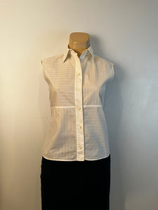 Chanel Identification 00T 2000 White Collared Stripe Button Down Blouse FR 44 US 8/10