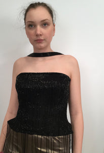 Vintage Chanel 00A, 2000 Fall Autumn Black Tassel Beaded Tube Camisole Top Blouse FR 40 US 4