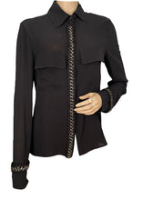 Load image into Gallery viewer, Chanel 11A, 2011 Fall black Blouse top w chain tweed trim FR 42 US 8