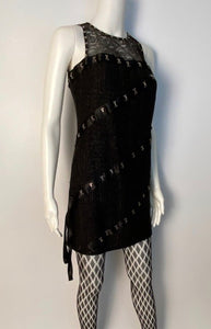 HelensChanel Chanel 2003 Fall 03A Snap Collection Black Tweed Boucle Satin with Camellia Lace Dress US 4