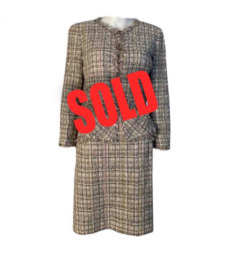 Chanel 08P, 2008 Spring 2 piece plaid tweed skirt suit jacket set size –  HelensChanel
