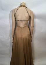 Load image into Gallery viewer, Frisky Chanel 2003 03P Spring Vintage Beige Sequin Halter Backless Long Chiffon Silk gown FR 38 US 4