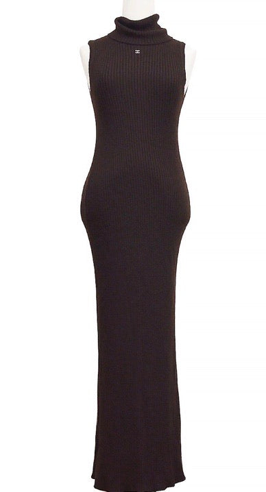 HelensChanel Nwt 99a 1999 Fall Vintage Chanel Black Maxi Turtleneck Sweater Dress FR 40 US 4/6