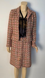 Chanel Vintage 03P, 2003 Spring Pink Brown Tweed Cotton jacket blazer skirt suit set FR 38 US 4