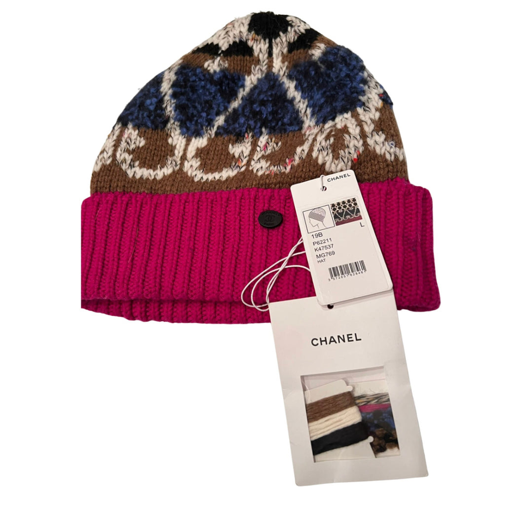 NWT Chanel 2019B 2019 Pink Winter Beanie Hat Size Large