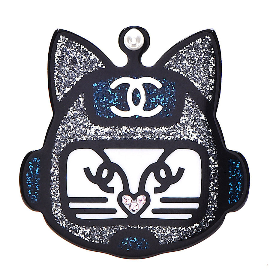 CHANEL Ruthenium Crystal CC Moon Brooch 338995