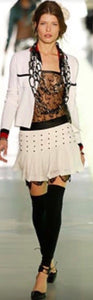 Chanel 2003 Fall 03A Snap Collection White Black Silk Mini Skirt FR 38 US 4