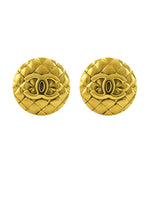 Load image into Gallery viewer, Chanel vintage quilted clip on CC gold plated metal round oversized earrings