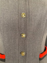 Load image into Gallery viewer, 94A 1994 Fall Very Rare Vintage Chanel Skirt Suit in Grey/Red/Black FR 42 US 6/8
