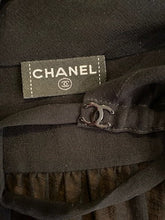 Load image into Gallery viewer, Chanel 2004 Cruise 04C Black Silk Chiffon Short Sleeve Sheer Drawstring Blouse Top FR 36 US 2/4
