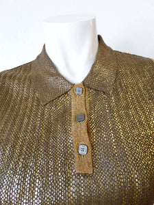 Vintage Chanel 01C 2001 Cruise Resort Sleeveless Gold Metallic Collar Polo Top Blouse FR 34 US 2/4