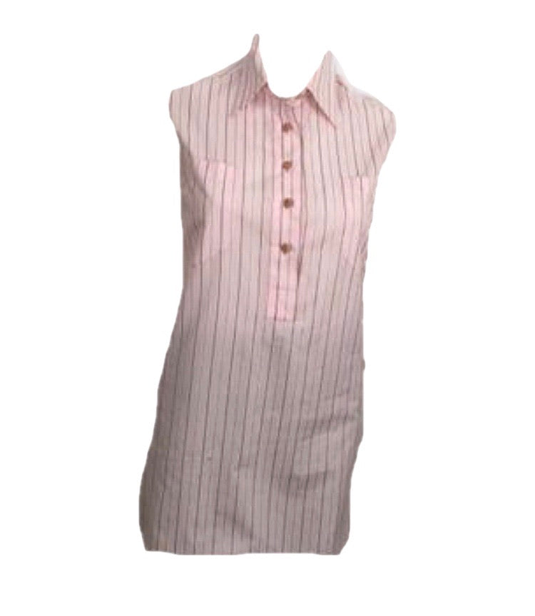 HelensChanel Vintage Chanel 02p, 2002 Spring Pink Brown Pinstripe Cotton Sleeveless Blouse Tunic Top FR 36 US 6
