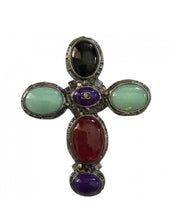 Load image into Gallery viewer, Chanel vintage 03A 2003 Fall Gripoix multicolor Glass Stone Oversized Cross Brooch Pin