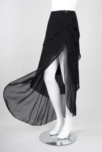 Load image into Gallery viewer, Chanel 00T, 2000 Asymmetrical long Tiered Black Silk Chiffon Skirt FR 40 size 6