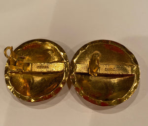 Chanel vintage quilted clip on CC gold plated metal round oversized earrings