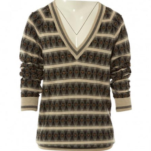 Chanel 07A 2007 Fall striped beaded Cashmere Tunic Sweater Jumper FR 34