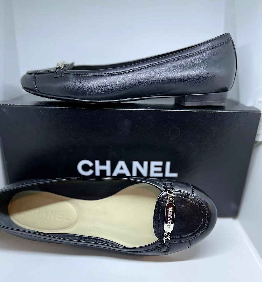 Chanel Black Leather Loafer Flat Shoes EU 37 US 6.5