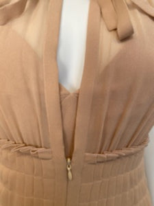 Vintage 2002 Chanel 2 piece beige silk chiffon pleated accordion dress set US 6