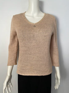 Vintage Chanel Identification 00C, 2000 Cruise Resort Knit Beige Pullover Sweater FR 42 US 6