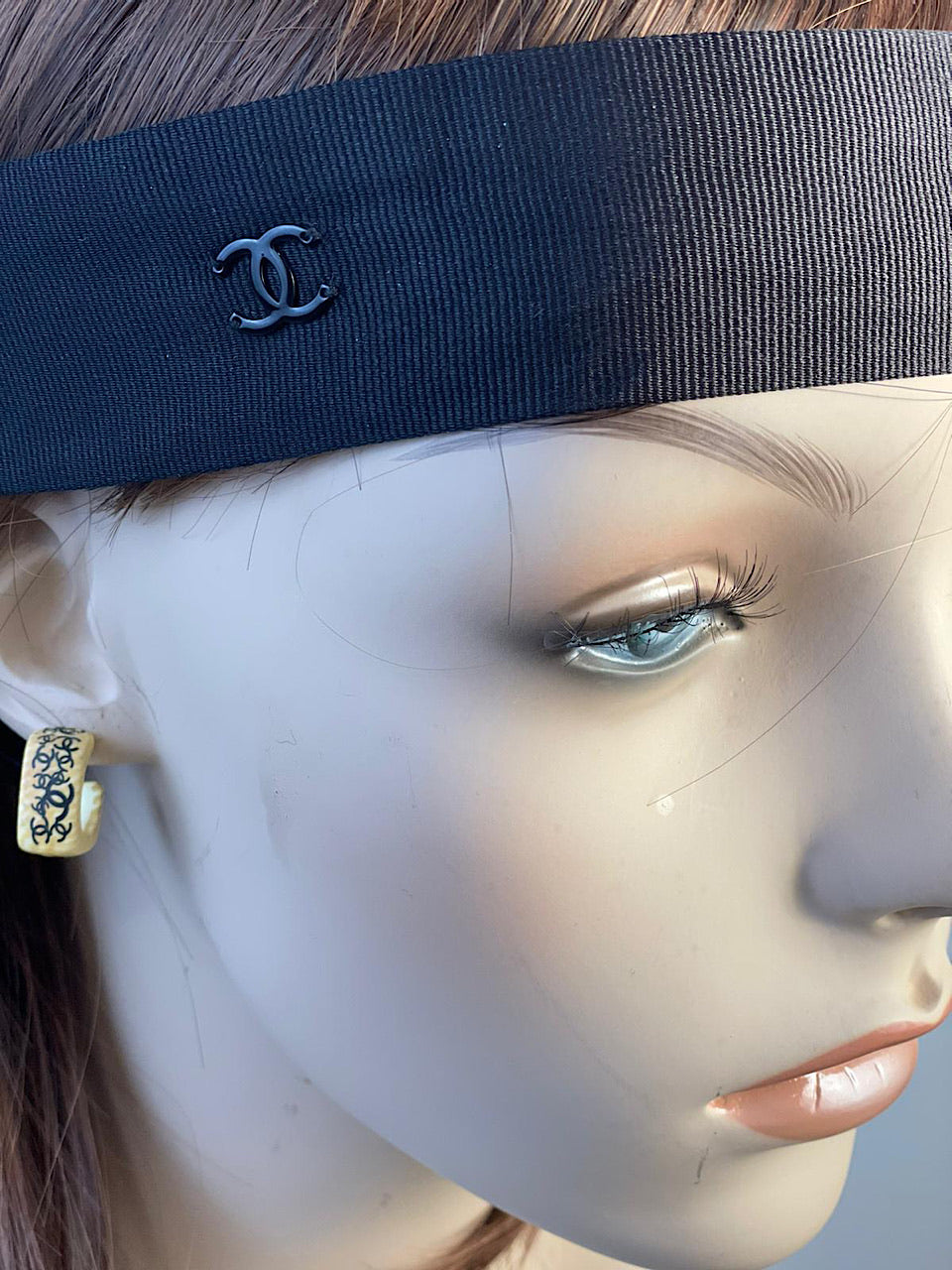 Chanel Black Silk grosgrain ribbon 2015 15A CC logo wide headband