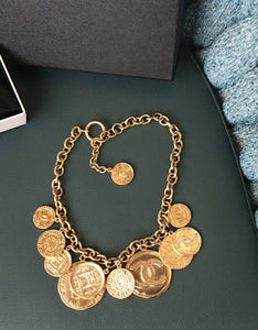 Rare Chanel 09A 2009 Fall 13 CC Logos Gold Coin Discs Medallion Chain Necklace