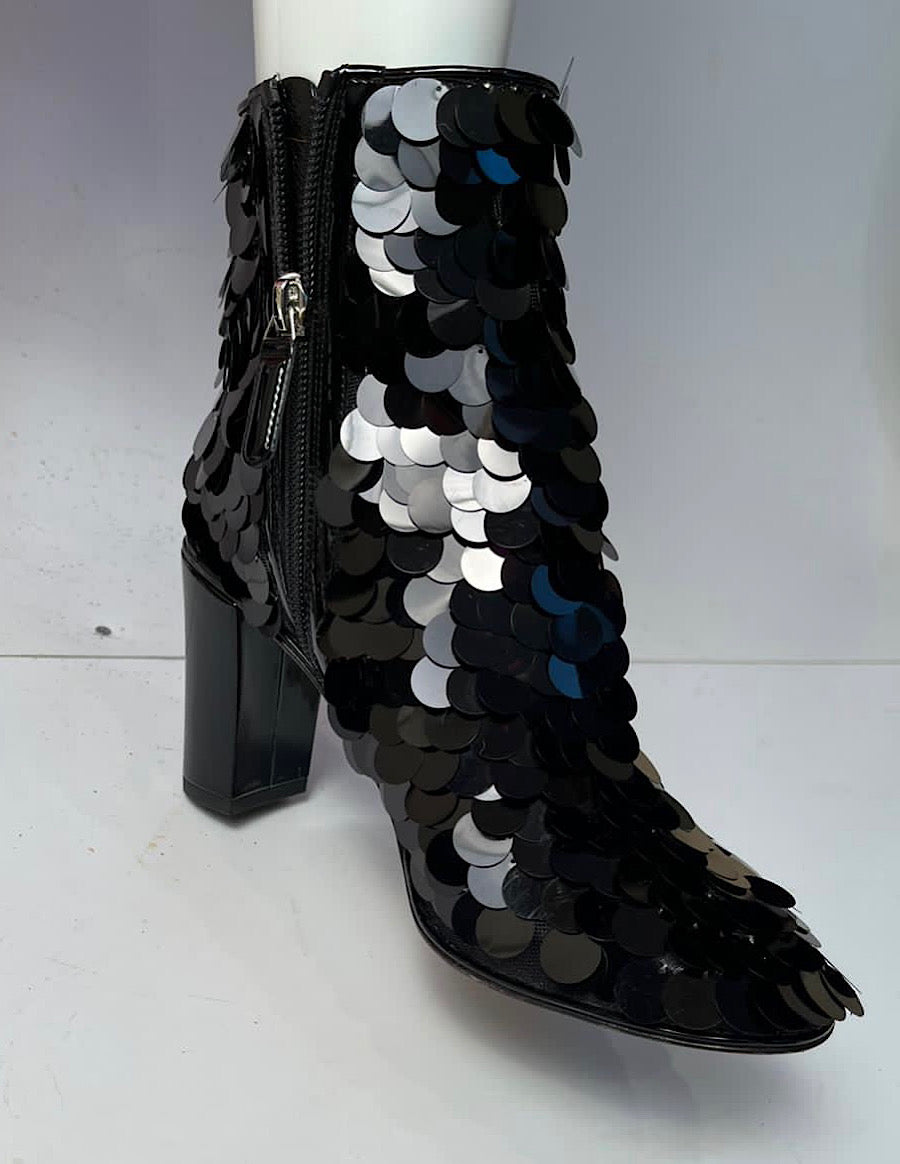 Chanel Black Sequin Embellished Ankle Boots Booties EU 37 US 6/6.5
