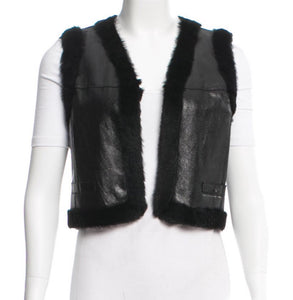 Chanel 05A 2005 Autumn Fall Leather Fur lined & Trimmed Cropped Short Vest FR 40 US 4/6/8
