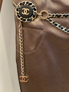 Chanel 2016 Black Chain Leather Medallion Belt Necklace