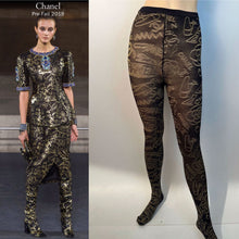 Load image into Gallery viewer, Chanel 19A 2019 Paris New-York Black Gold Hosiery Stockings Tights Sz Medium