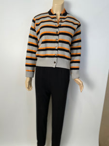 96A, 1996 Fall Chanel vintage gray peach striped cashmere cardigan FR 44