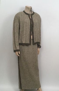 Chanel Vintage 98A, 1998 Fall Tweed Pleated Beige Taupe Jacket Maxi Skirt Set US 4/6