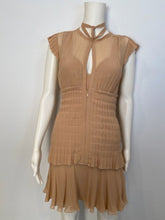 Load image into Gallery viewer, Vintage 2002 Chanel 2 piece beige silk chiffon pleated accordion dress set US 6