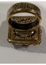 Load image into Gallery viewer, Chanel 11A 2011 Fall Square Gold Tone Pearl Red Stone Cocktail Ring Size 54 US 6 1/4