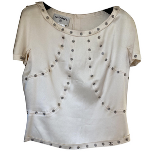 New with Tags Chanel 03A Snap Collection 2003 Fall Off White Ivory Blouse Top FR 38 US 4